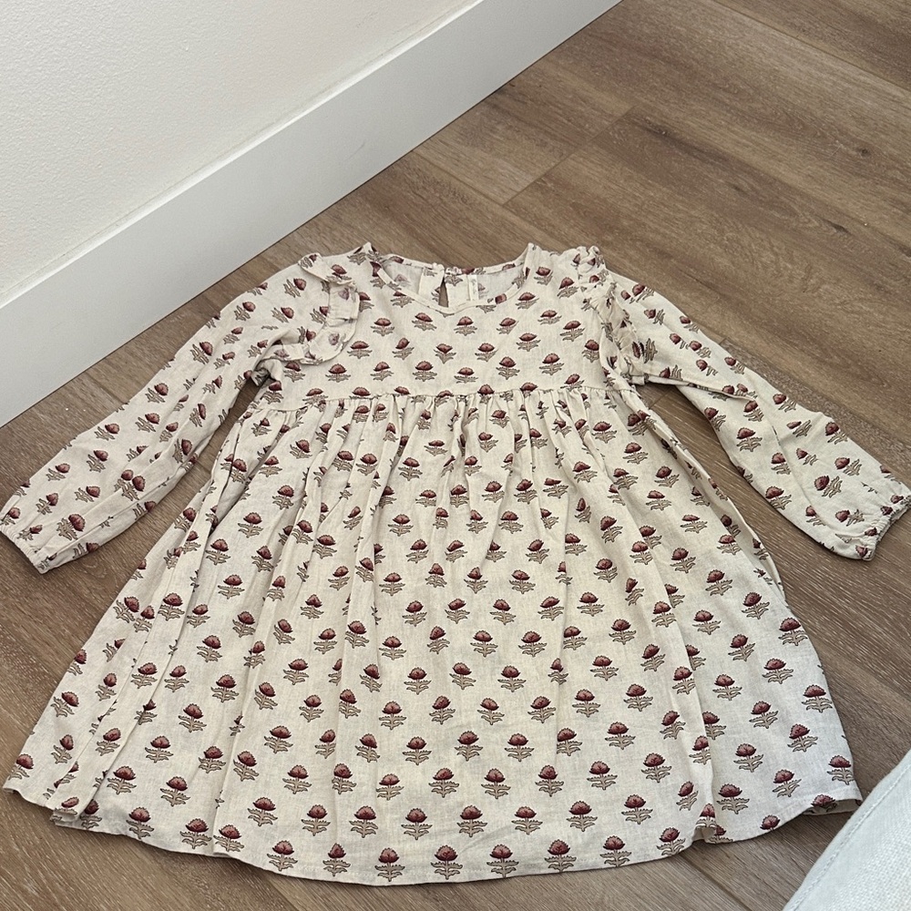 Rylee + Cru Cream and Burgundy Patterned Kids Dress